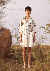 A Model Wearing White Cotton Mul Panchi Shirt,dress curated by Only Ethikal